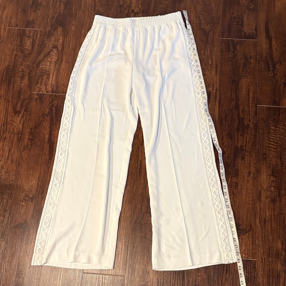 Zara White Wide Leg Pants with Lace Detail NWT